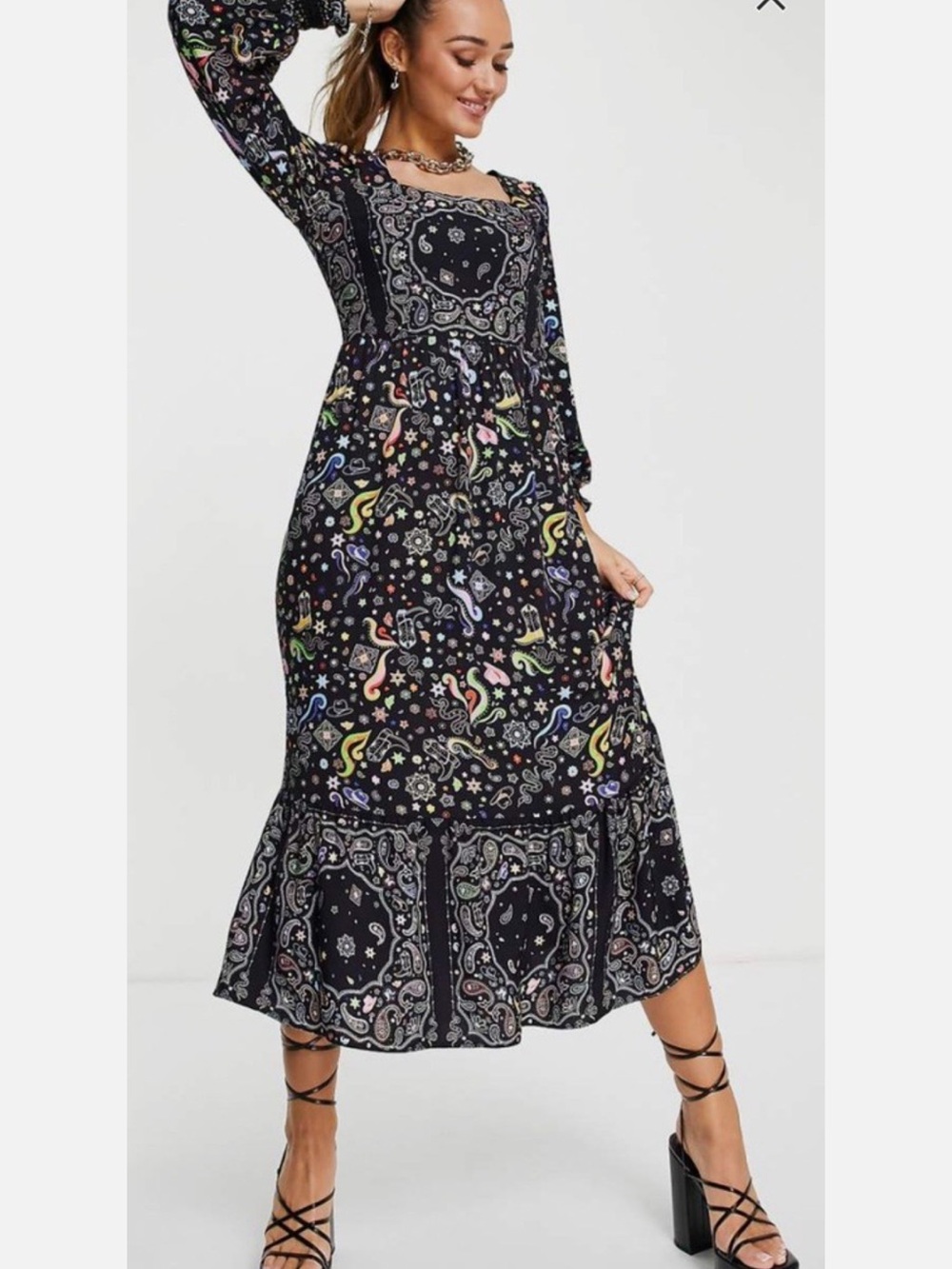Never Fully Dressed Black Paisley & Multicolor Midi Dress
